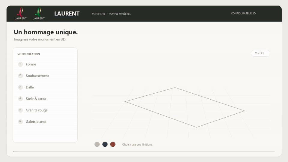 Démonstration animée de la création d’un monument Laurent en 3D